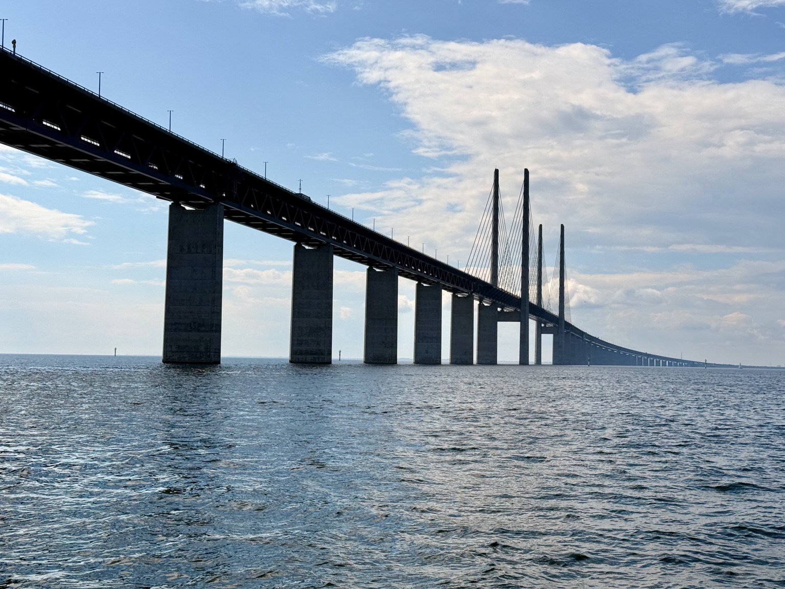 A long bridge stretching across open water